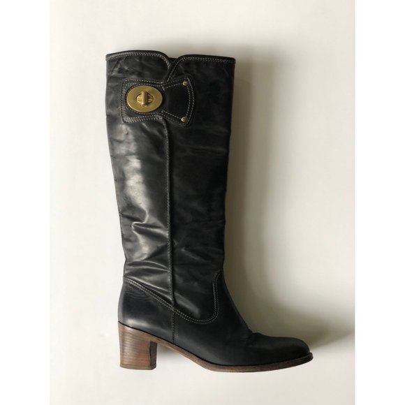 Black Coach Tall Leather Boot With Block Heel - Picture 9 of 9
